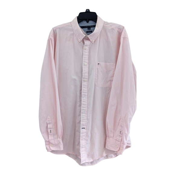 MEN’S Tommy Hilfiger Button Up Shirt Pink White Striped. Size XL classic fit - Picture 4 of 5